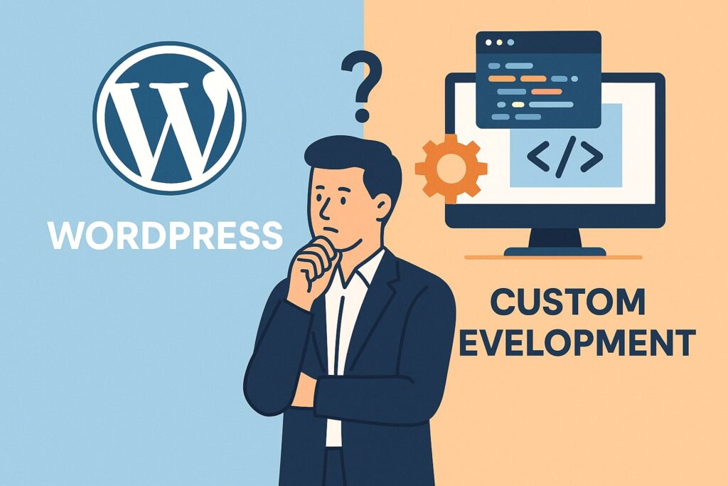 WordPress vs Custom Development decision illustration for small business budgets in 2026